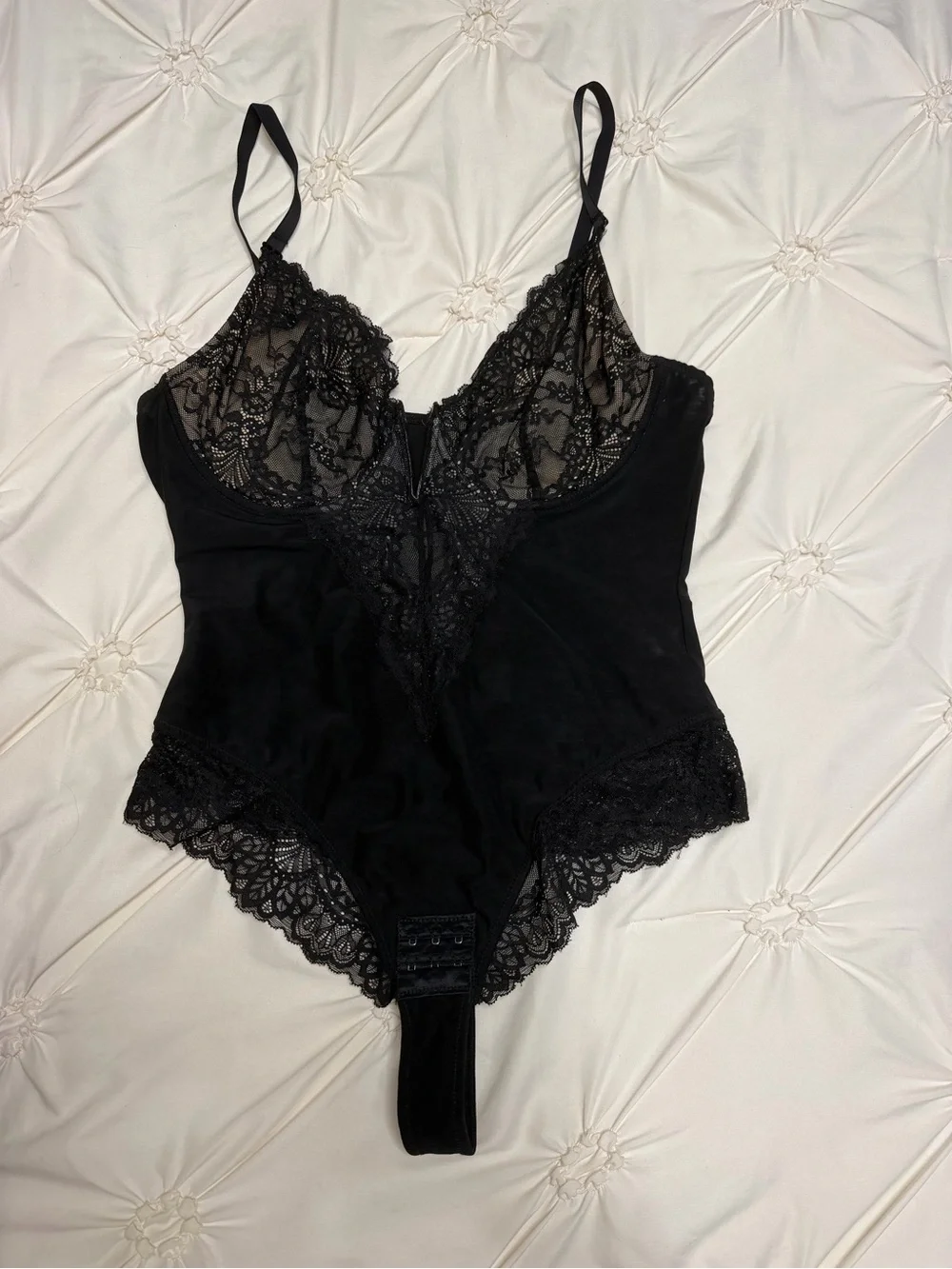 Elegant Black Lace Bodysuit Shapewear with Sheer Cups